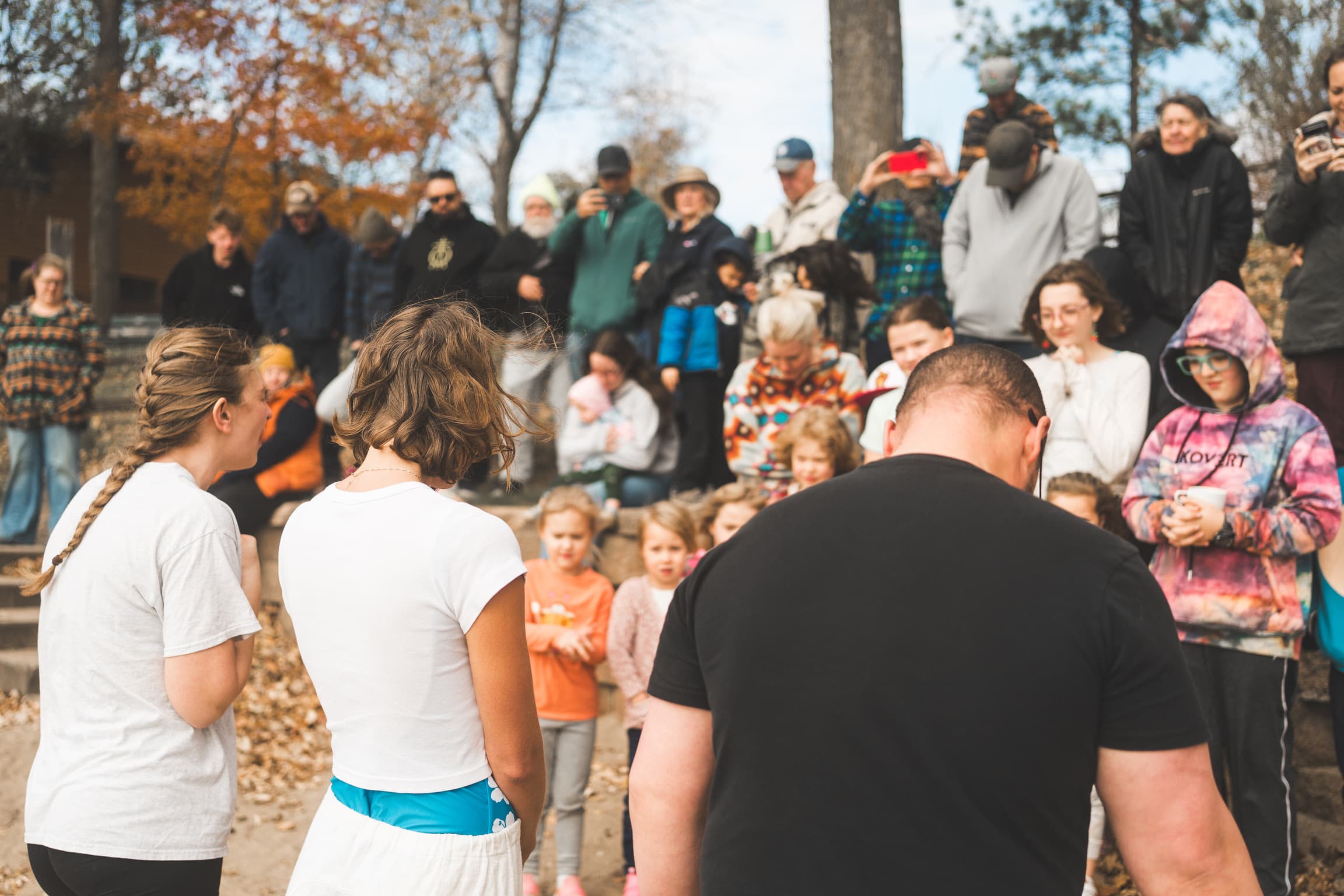 The Corner Church community gathering outdoors at Fall Retreat