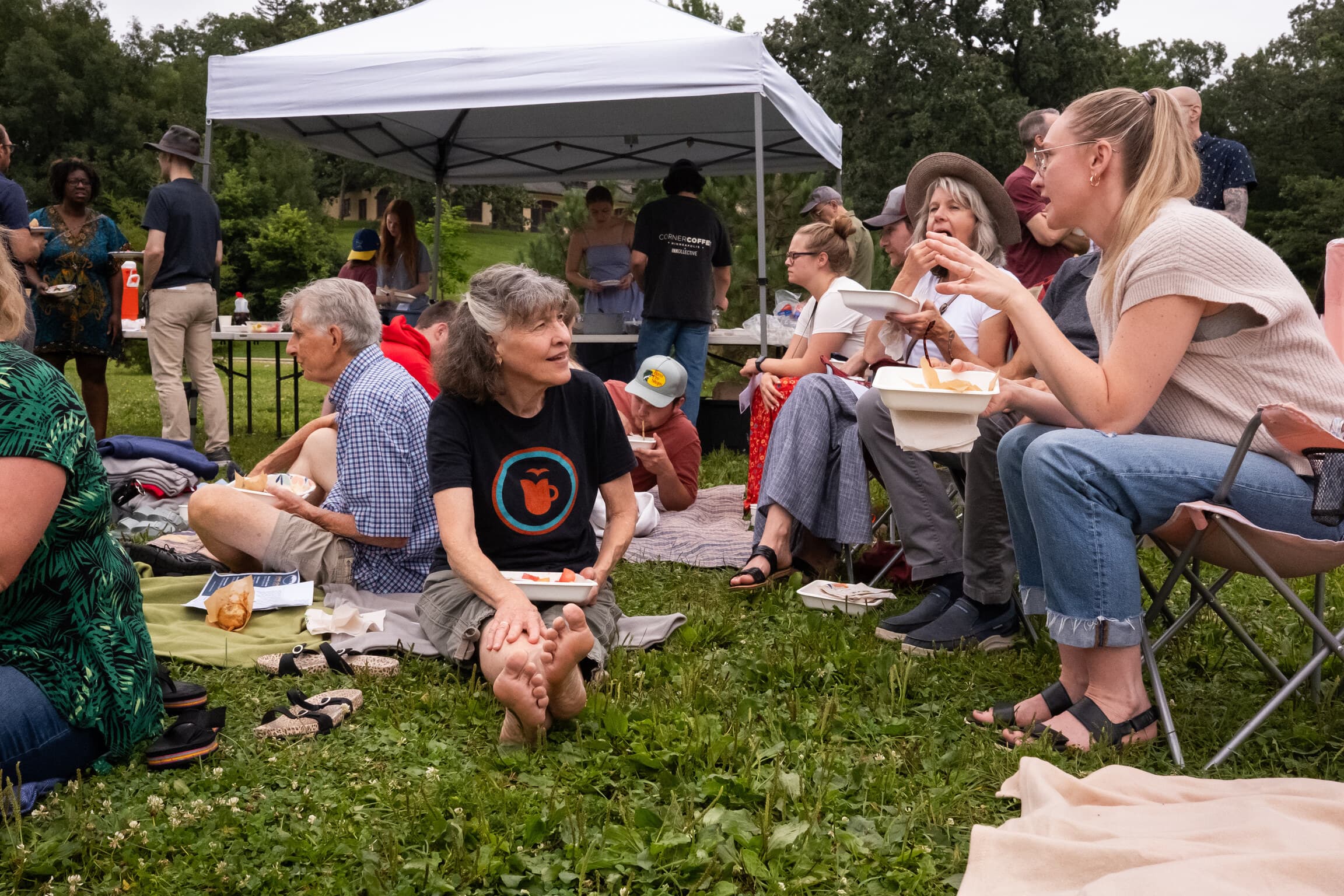 Friends sharing a meal and conversation at a United Service