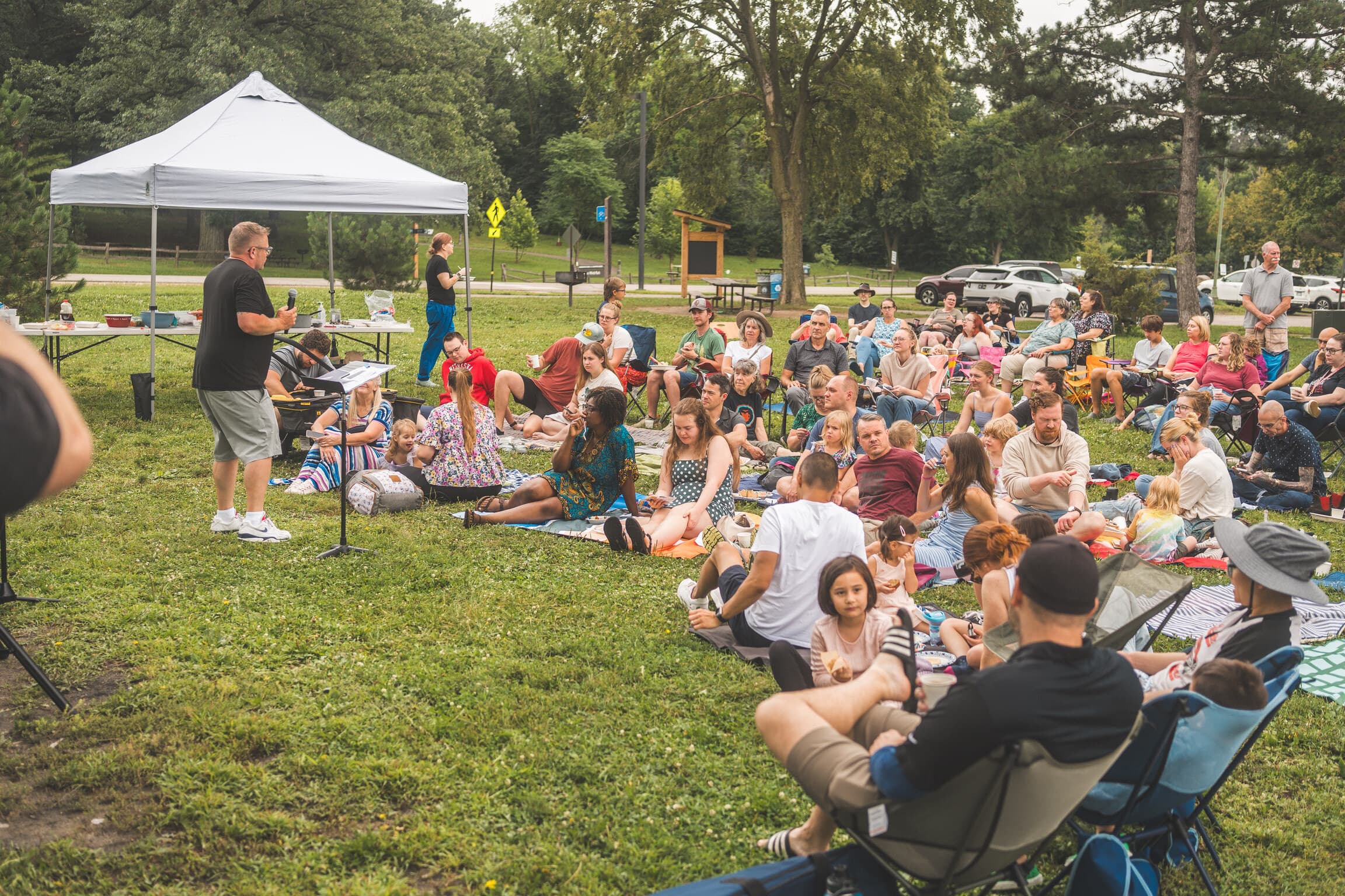 The five Corner Church communities gathered outdoors for a United Service